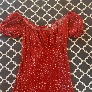 Red flower print dress